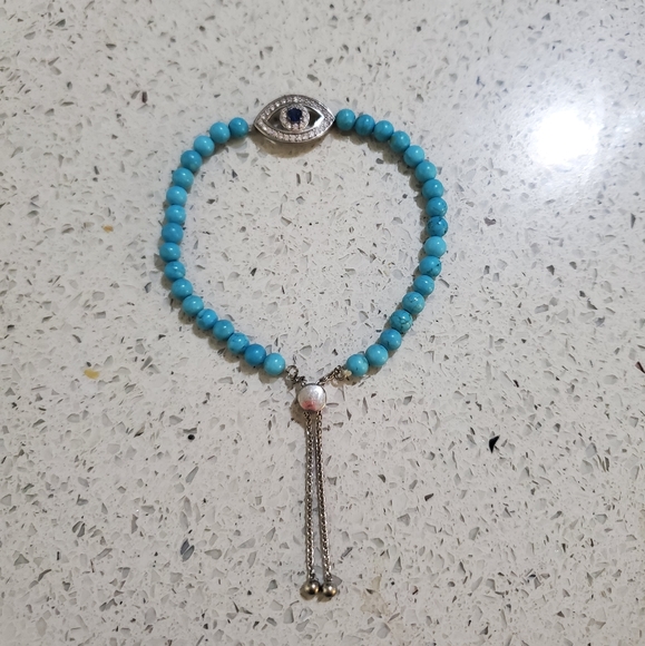 Turquoise bead evil eye adjustable bracelet - Picture 3 of 3